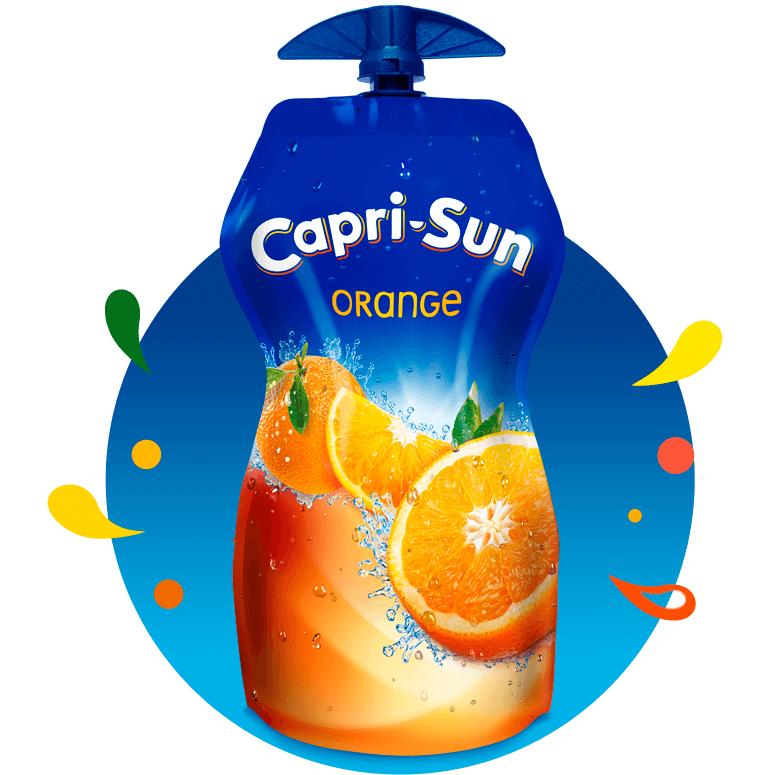 Capri-Sun Orange 330ml with background and splashes