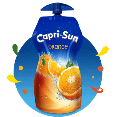 Capri Sun Orange 330ml with background and splashes