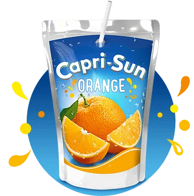 Capri Sun Orange 200ml with background and splashes