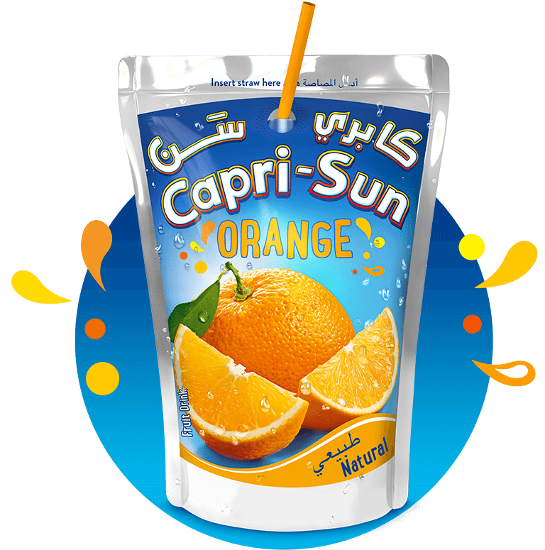 Capri Sun Orange 200ml with background and splashes Nigeria